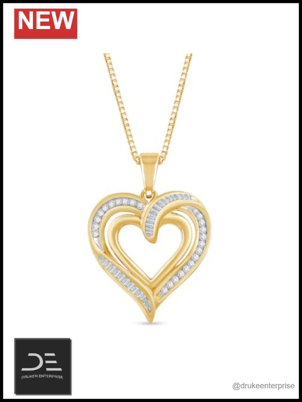 925 Sterling Silver Diamond Heart Pendant Necklace 18" Box Chain